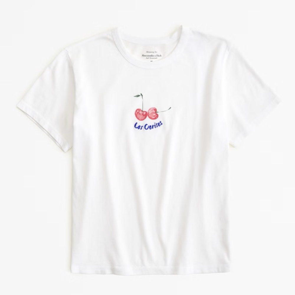 Abercrombie Cherry Graphic Tee White Y2K Baby Tee Slim Fit XXS